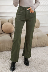 Brown High Waist Pockets Corduroy Flare Leg Pants