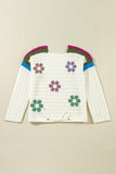 Flower Round Neck Long Sleeve Sweater - PD SECRET REALM