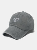 Embroidered Heart Washed Cotton Baseball Cap - PD SECRET REALM