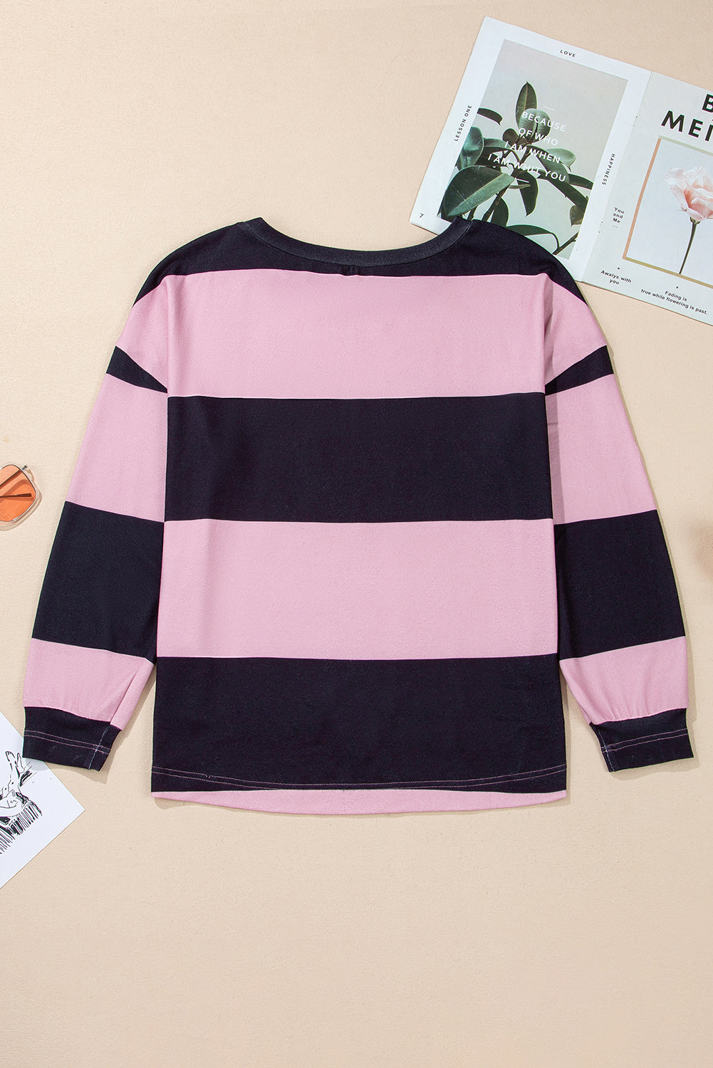 Pink Stripe Colorblock 22 Graphic Long Sleeve Top