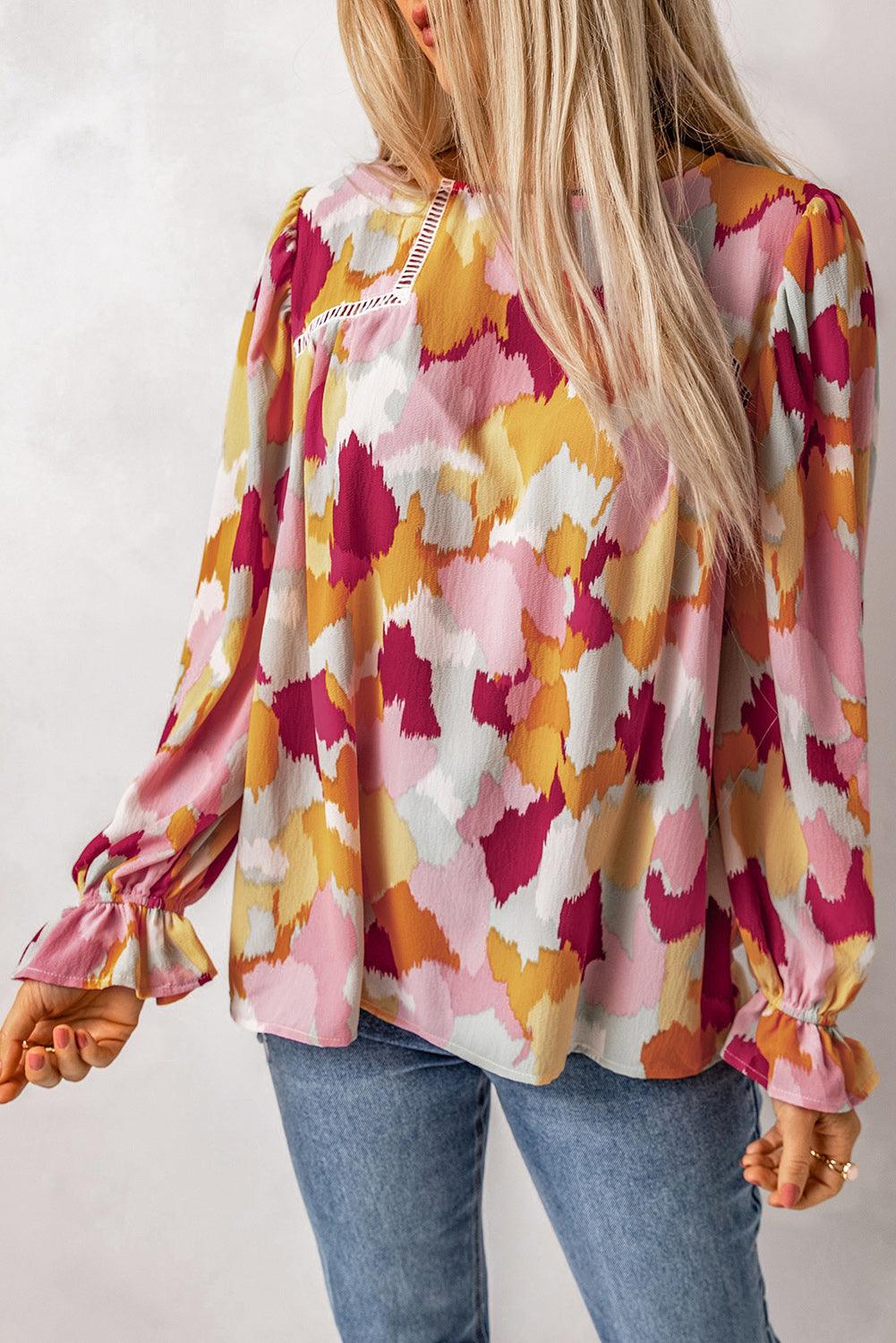 Printed Flounce Sleeve Buttoned Blouse - PD SECRET REALM