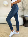 Judy Blue Full Size Mid Waist Distressed Slim Jeans - PD SECRET REALM