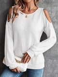 Round Neck Cold-Shoulder Waffle-Knit Top - PD SECRET REALM