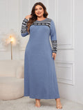 Honey Plus Size Printed Round Neck Long Sleeve Dress - PD SECRET REALM