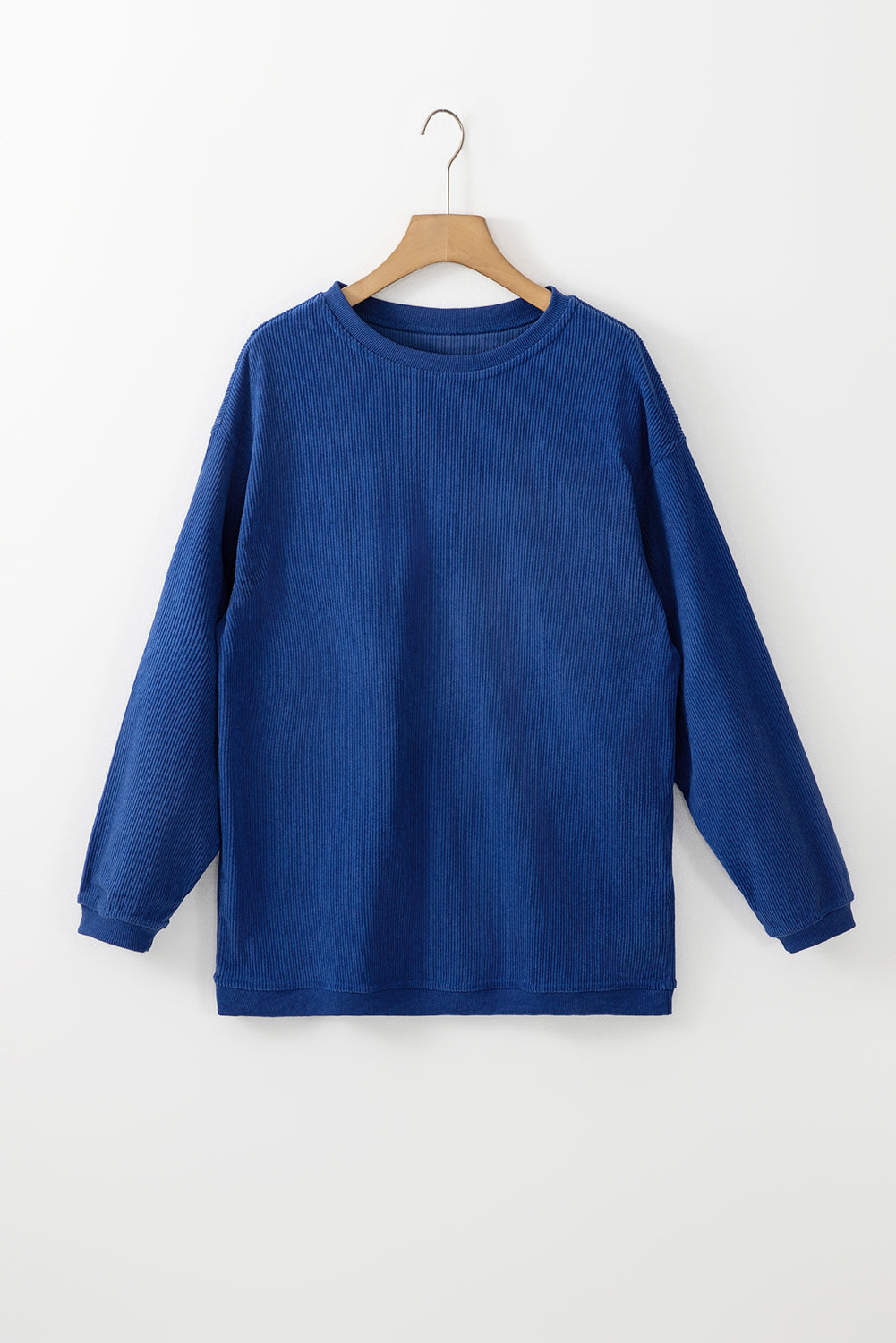 Dark Blue Plain Drop Sleeve Crinkle Rib Oversized Sweatshirt