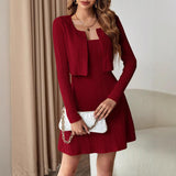 Ribbed Long Sleeve Cropped Cardigan and Cami Dress Set - PD SECRET REALM