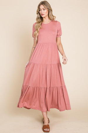 BOMBOM Short Sleeve Tiered Maxi Dress - PD SECRET REALM