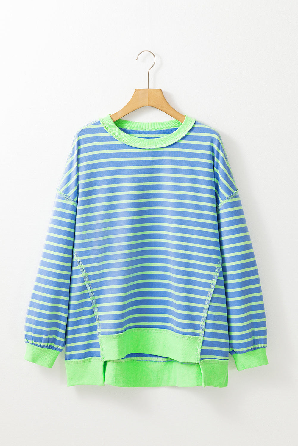 Pink Stripe Contrast Trim High Low Tunic Sweatshirt