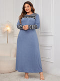 Honey Plus Size Printed Round Neck Long Sleeve Dress - PD SECRET REALM