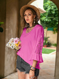 Plus Size Flower Crochet Flare Sleeve Top - PD SECRET REALM