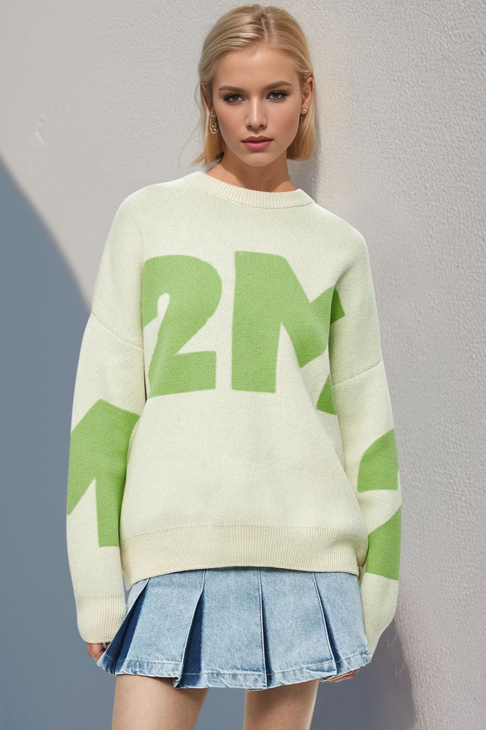 Contrast Letter Round Neck Long Sleeve Sweater