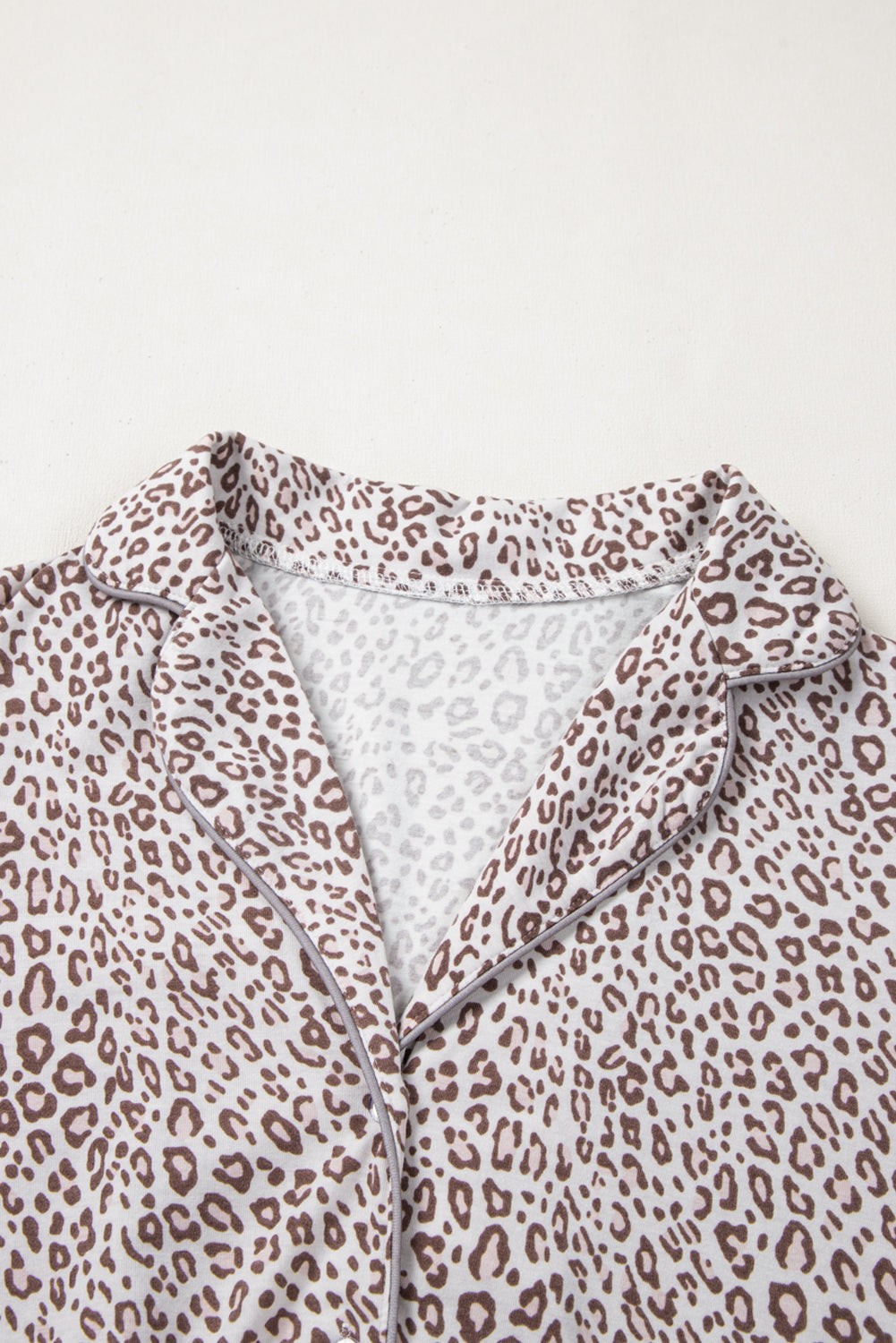 White Allover Leopard Print Long Sleeve and Pants Pajama Set