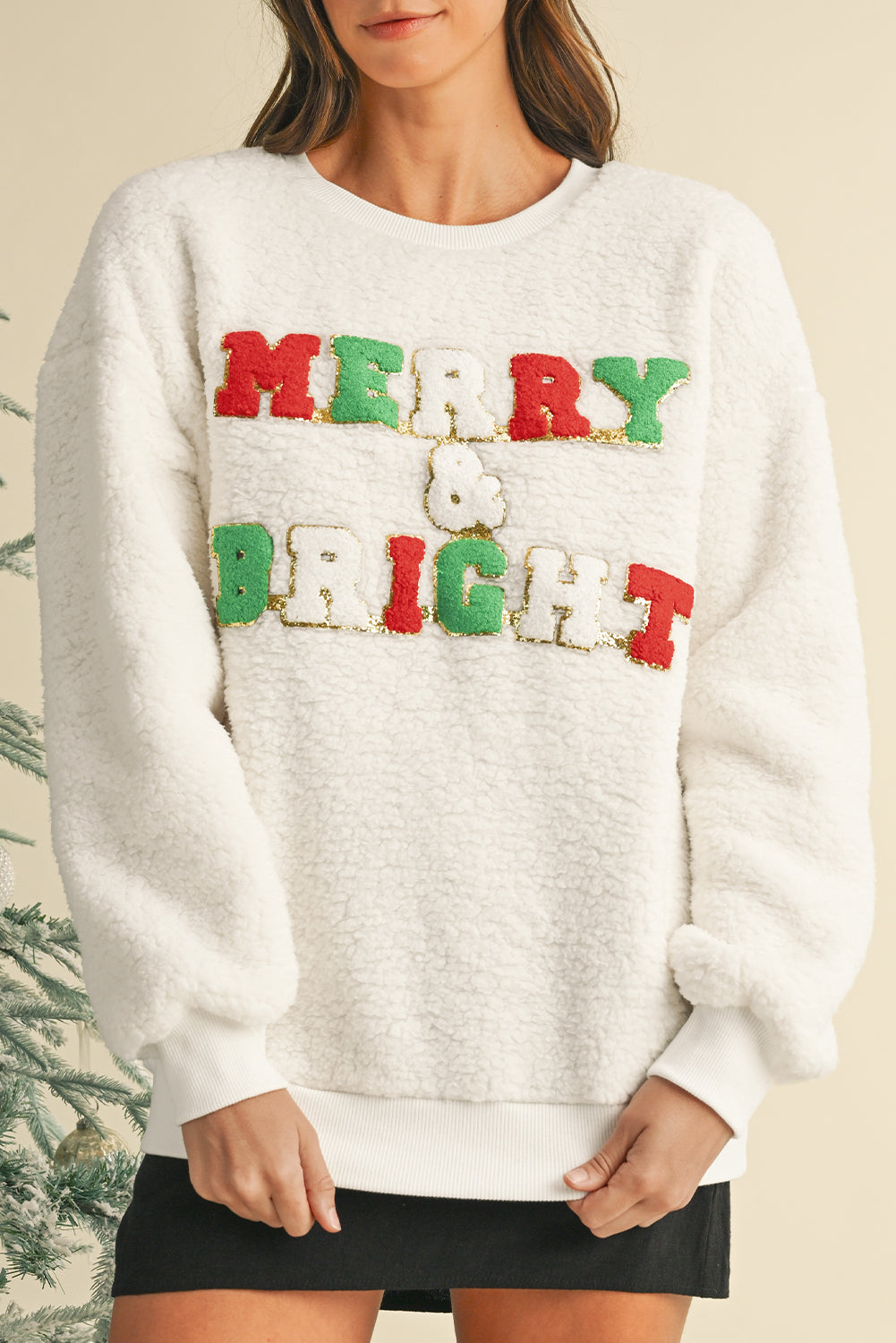 Snow White Merry & Bright Print Fuzzy Sweatshirt