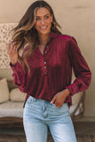 Frill Half Button Mock Neck Long Sleeve Blouse - PD SECRET REALM