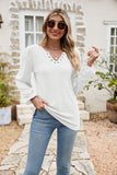 Eyelet Notched Neck Balloon Sleeve Blouse - PD SECRET REALM