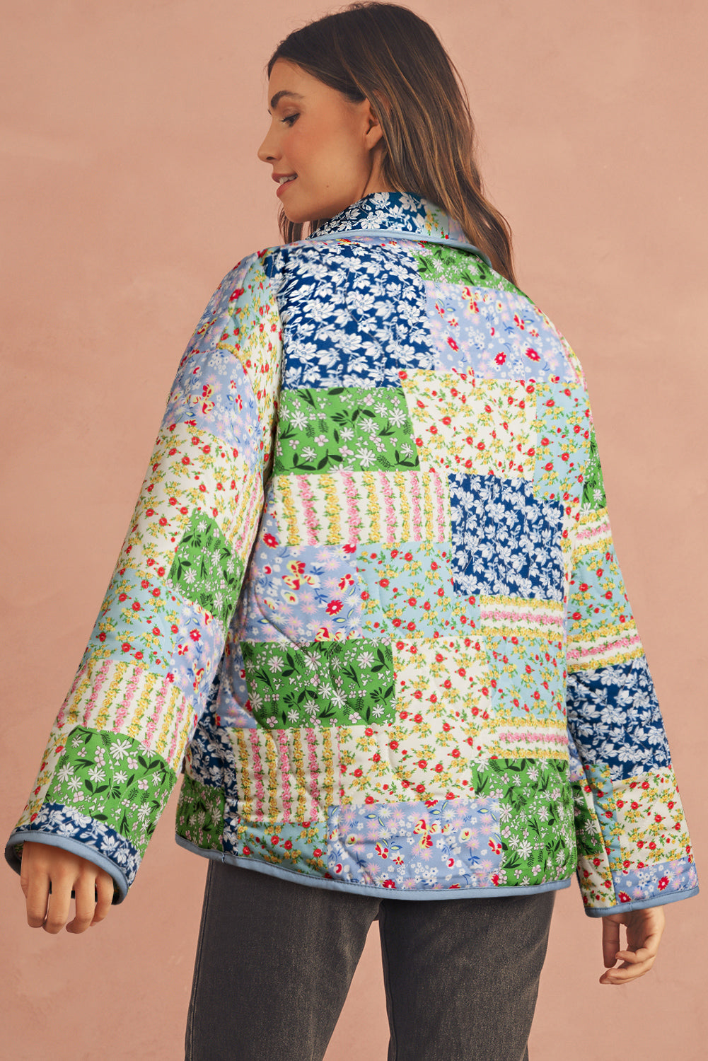 Multicolour Allover Floral Print Patchwork Coat