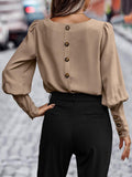 Round Neck Lantern Sleeve Blouse - PD SECRET REALM