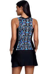 Black Fuzzy Print Accent Skirtini Swimsuit