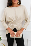 Boat Neck Back Tie Long Sleeve Satin Blouse - PD SECRET REALM