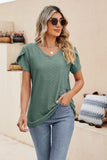 Eyelet Petal Sleeve V-Neck Knit Top - PD SECRET REALM