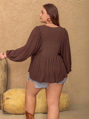 Plus Size Tie Neck Balloon Sleeve Blouse - PD SECRET REALM