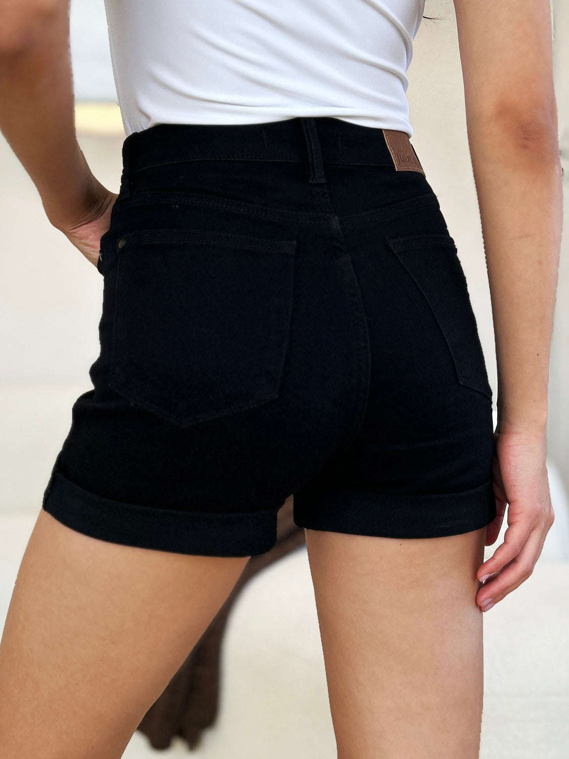 Full Size High Waist Tummy Control Cuffed Denim Shorts