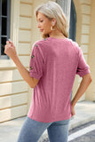 Round Neck Buttoned Short Sleeve T-Shirt - PD SECRET REALM