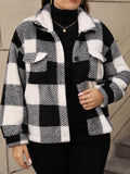 Plus Size Pocketed Plaid Collared Neck Jacket - PD SECRET REALM