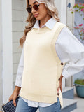 Buttoned Round Neck Sweater Vest - PD SECRET REALM