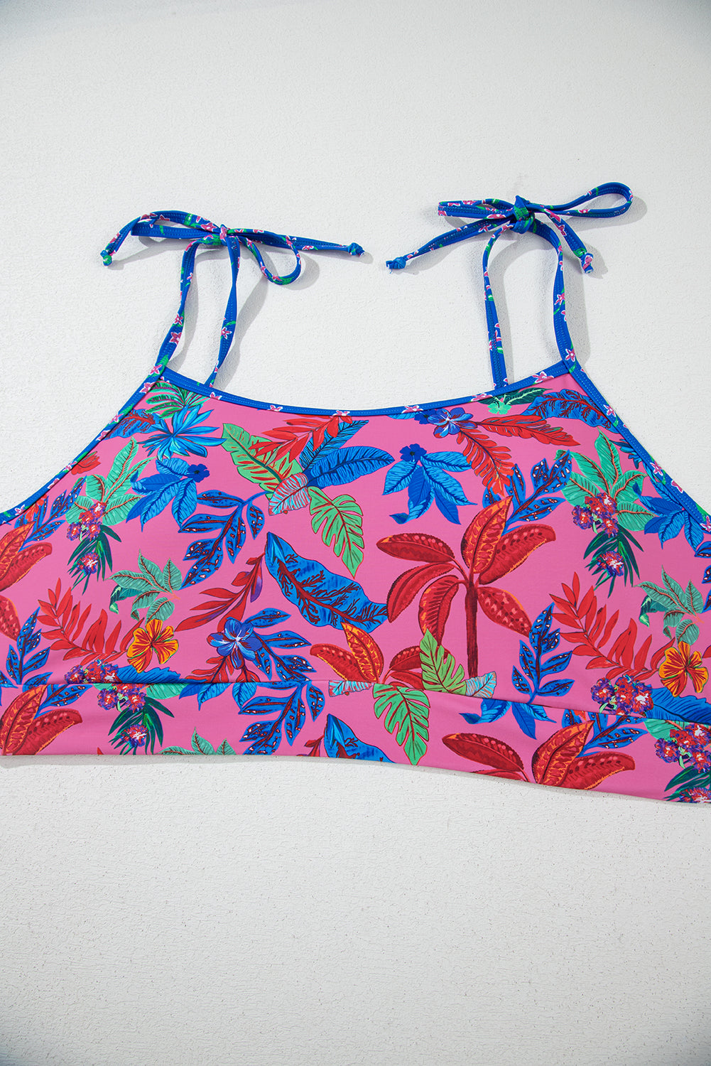 Blue Tropical Print Crop Cami and High Waist Plus Size Bikini Set