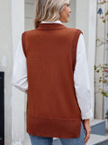 Buttoned Round Neck Sweater Vest - PD SECRET REALM