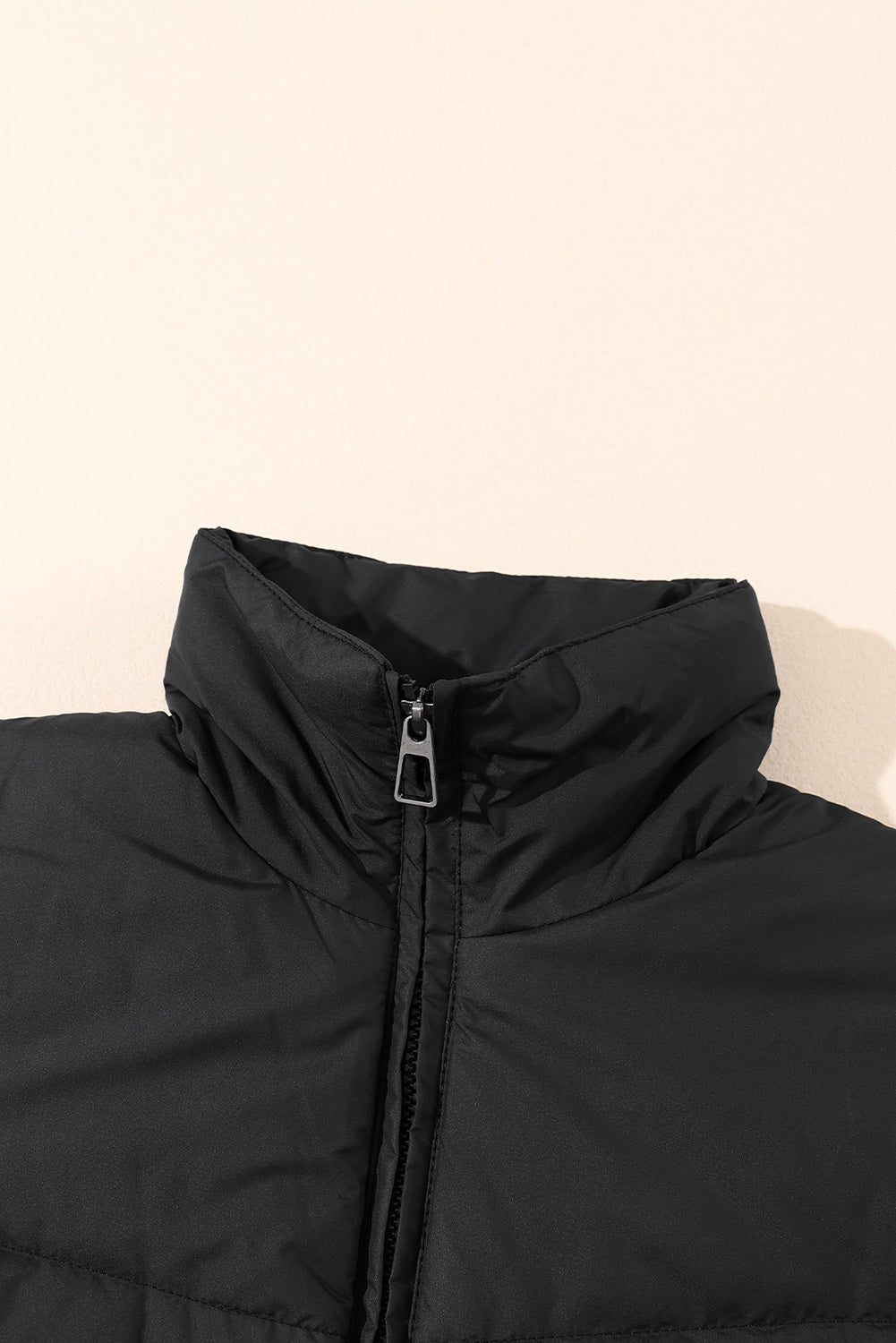 Brown Solid Zip Up Pocketed Puffer Coat