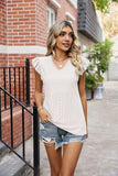 Eyelet Flutter Sleeve Scalloped V-Neck Top - PD SECRET REALM