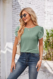 Eyelet Round Neck Petal Sleeve T-Shirt - PD SECRET REALM