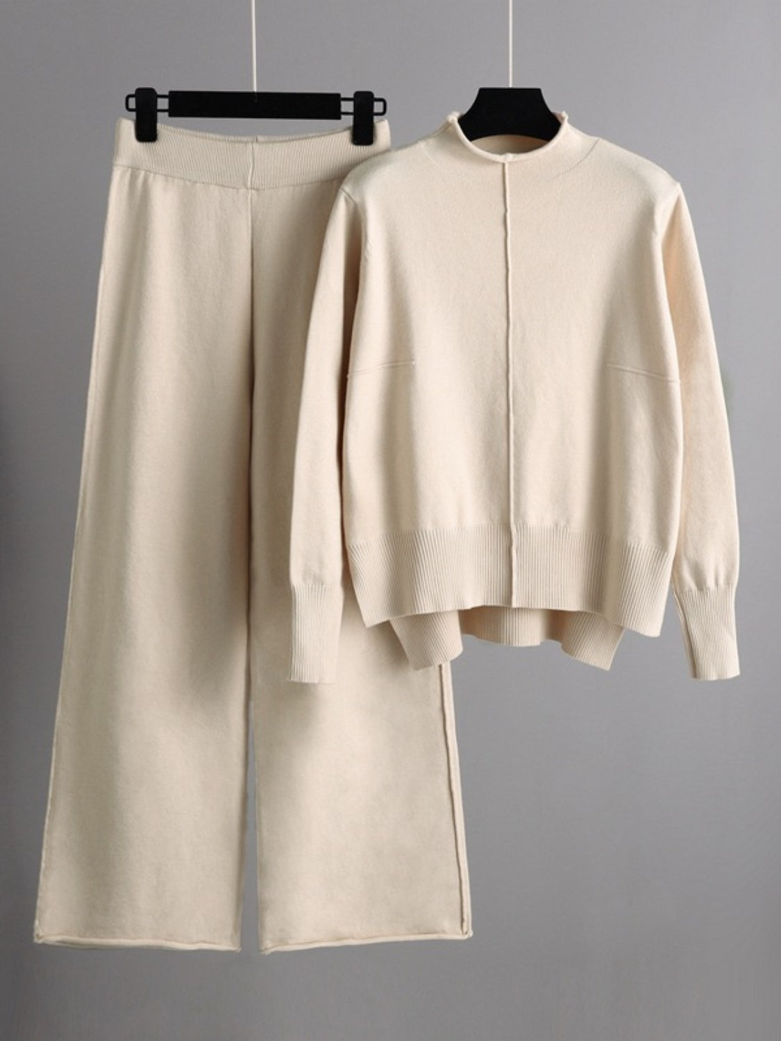 Mock Neck Long Sleeve Top and Pants Sweater Set