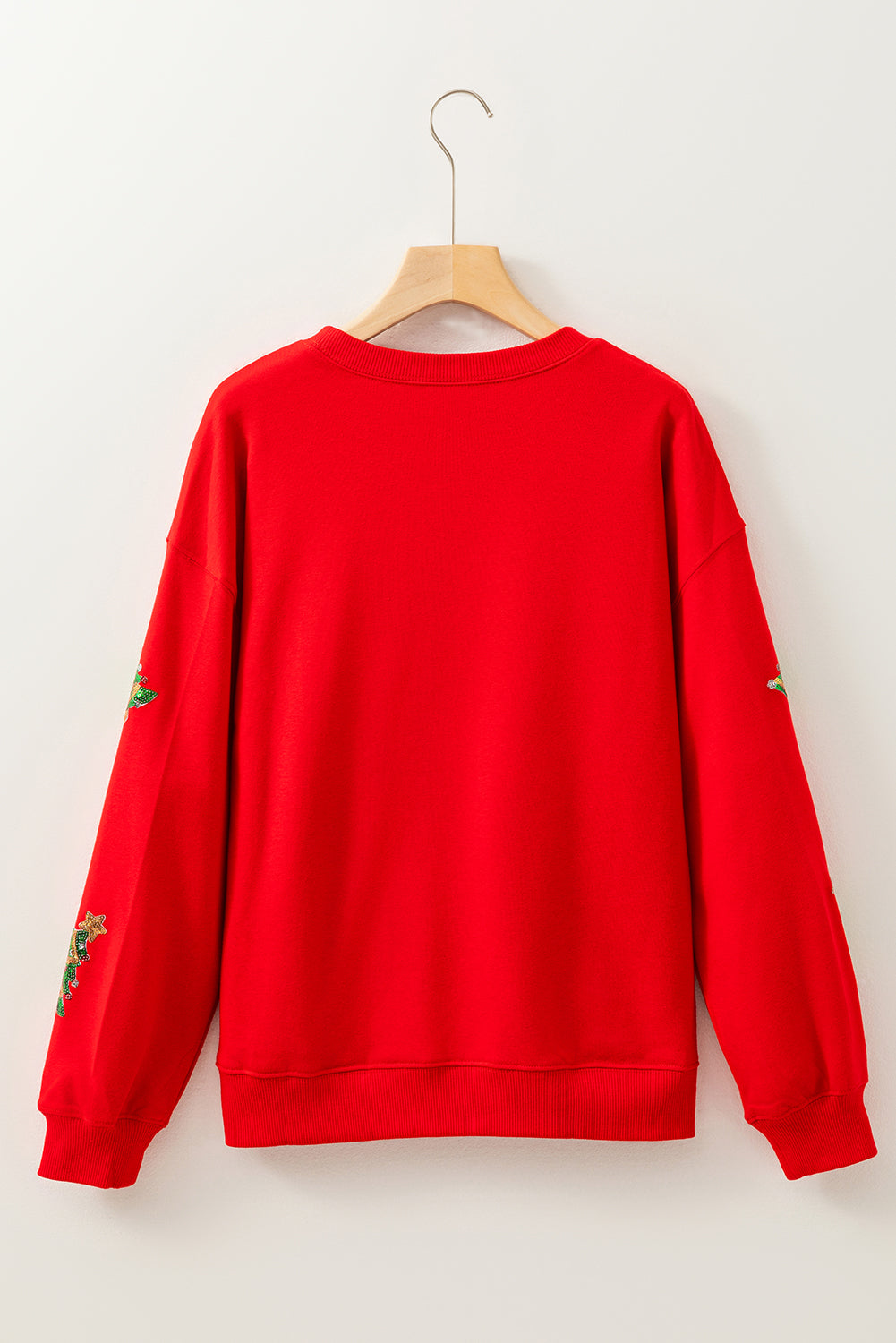 Red Sequin Christmas Tree Graphic Drop Shoulder Sweatshirt