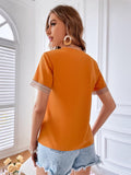 Eyelet V-Neck Short Sleeve T-Shirt - PD SECRET REALM