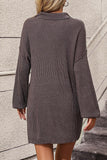 Collared Neck Long Sleeve Sweater Dress with Pockets - PD SECRET REALM