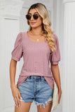 Eyelet Puff Sleeve Round Neck Top - PD SECRET REALM