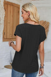 Eyelet Round Neck Rolled Short Sleeve T-Shirt - PD SECRET REALM