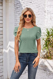 Eyelet Round Neck Petal Sleeve T-Shirt - PD SECRET REALM