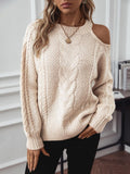 Cable Knit Round Neck Cold Shoulder Sweater - PD SECRET REALM