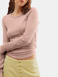 Exposed Seam Round Neck Long Sleeve T-Shirt - PD SECRET REALM