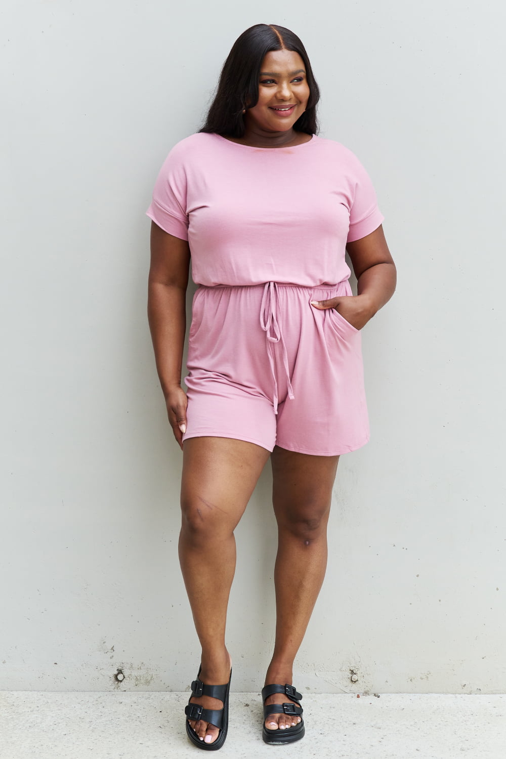 Zenana Chilled Out Full Size Short Sleeve Romper in Light Carnation Pink - PD SECRET REALM