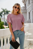 Eyelet Flutter Sleeve Round Neck Top - PD SECRET REALM