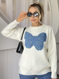 Butterfly Round Neck Long Sleeve Sweater - PD SECRET REALM