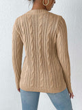 Cable-Knit Heart Round Neck Long Sleeve Sweater - PD SECRET REALM