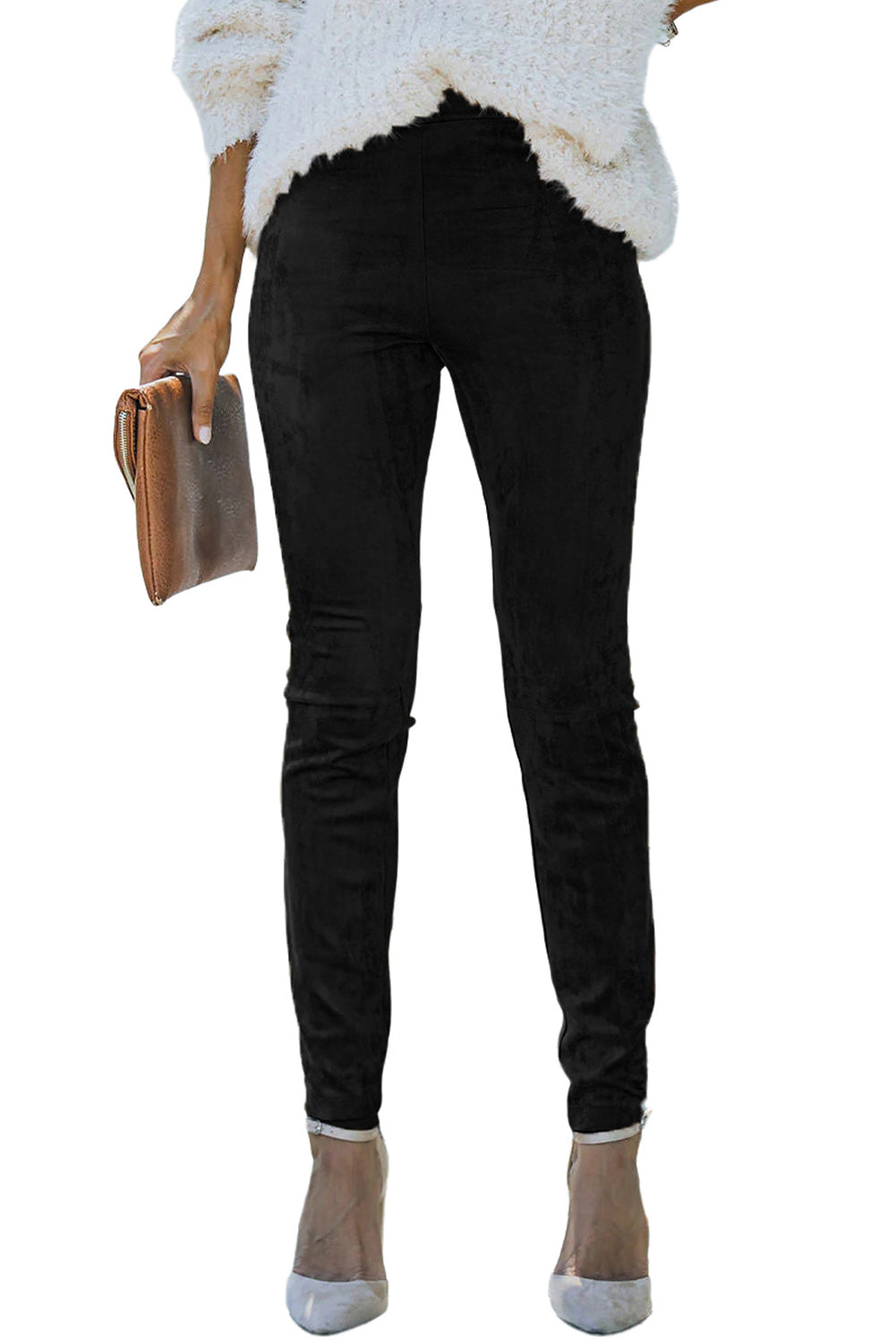 Black Mid Rise Faux Suede Skinny Leggings