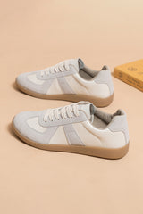 Beige PU Leather Suede Patchwork Flat Sneakers