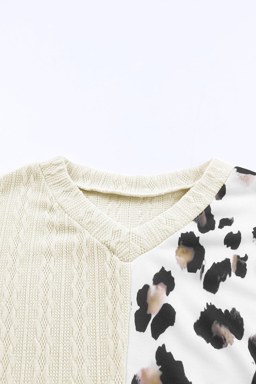 Leopard Textured V-Neck Top